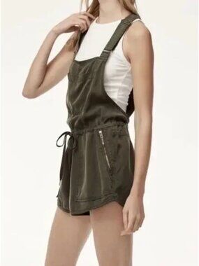 Aritzia Wilfred Free Beatriz Romper Overalls Army Green Lyocell Small